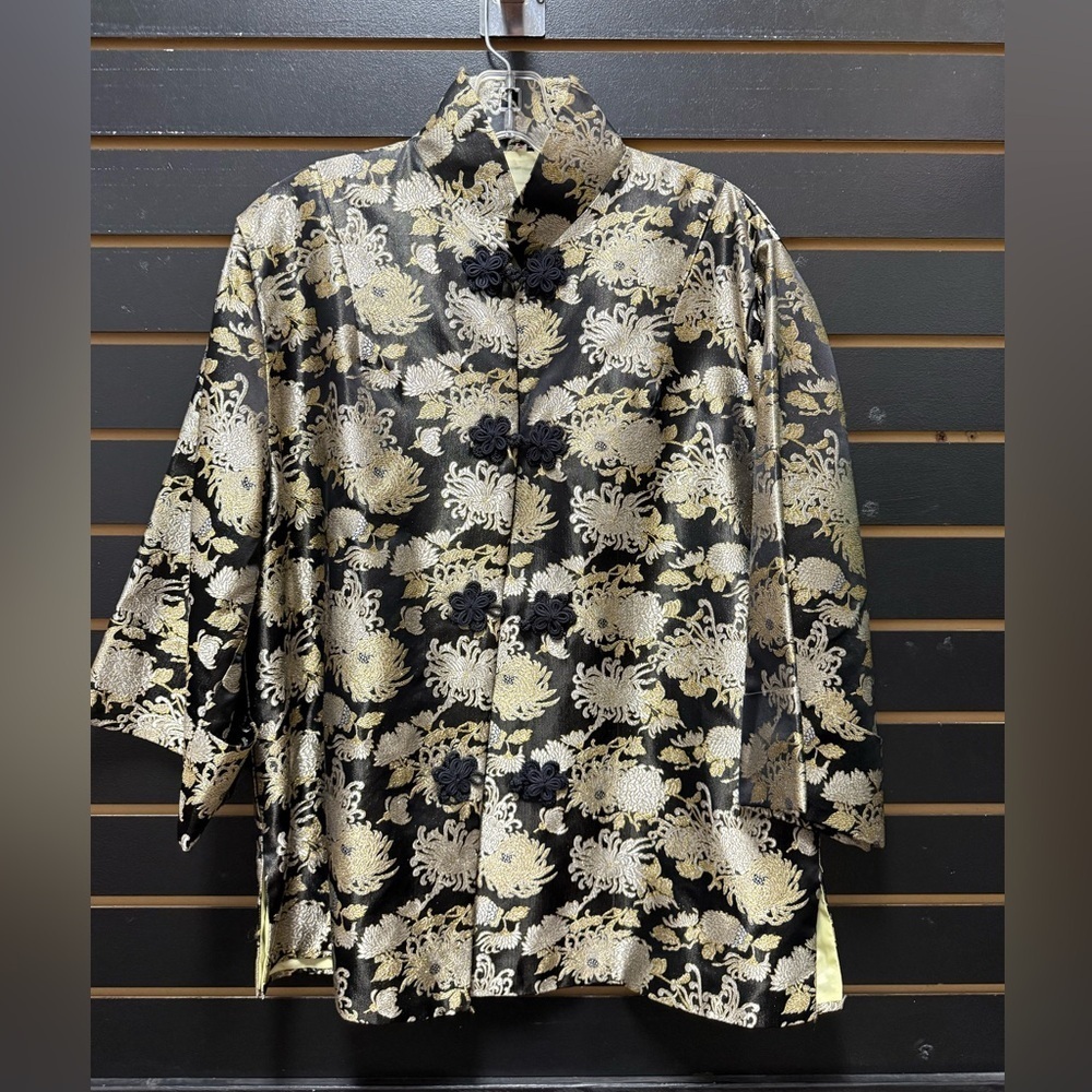 Vintage Japanese Black Gold Brocade Jacket Lined